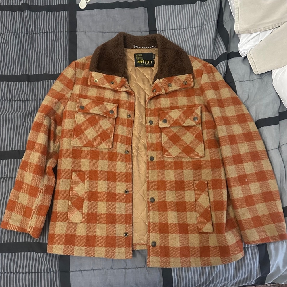 Vintage Silton California Jacket Plaid Fur Collar 40